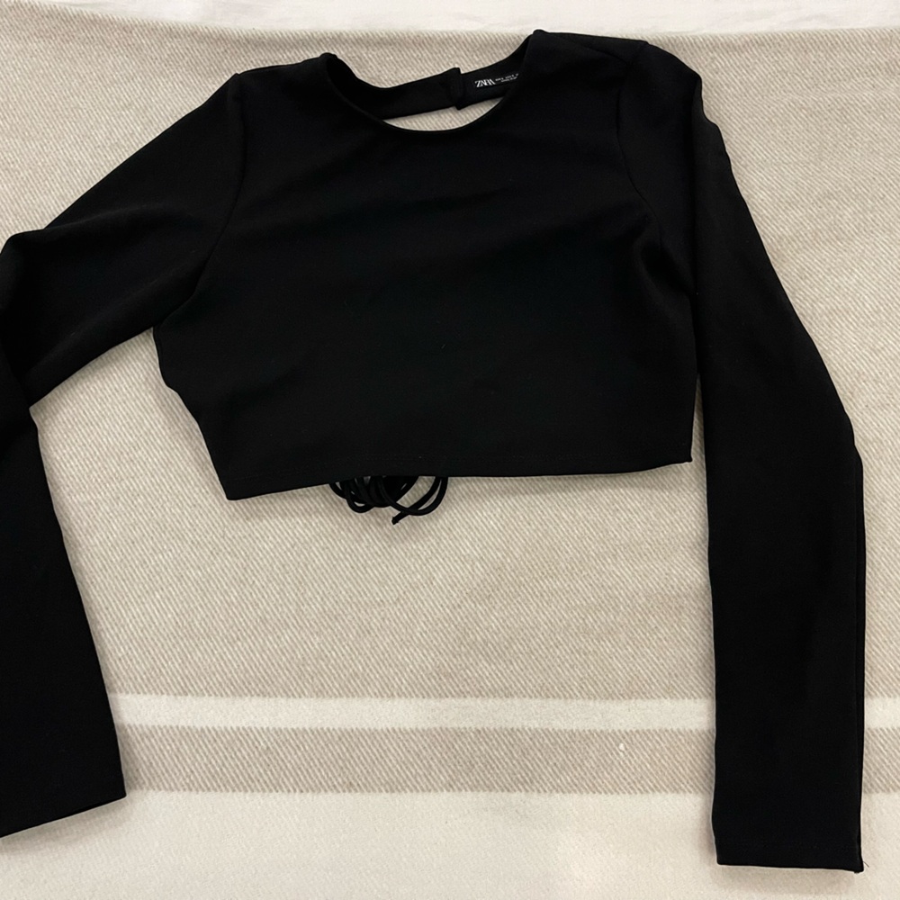 Zara Crop Long Sleeve Open Back Shirt
